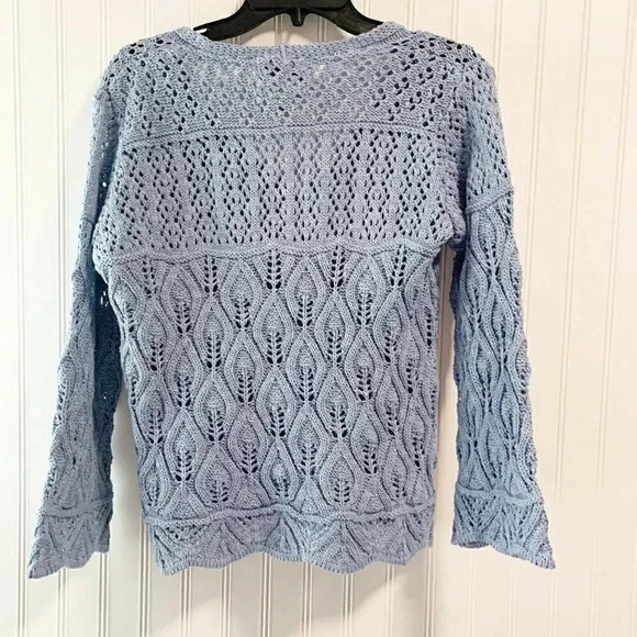 Aran Craft Size S Blue Cotton & Linen 3/4 Sleeves Open Knit Shrug Cardigan NEW! - Picture 6 of 6